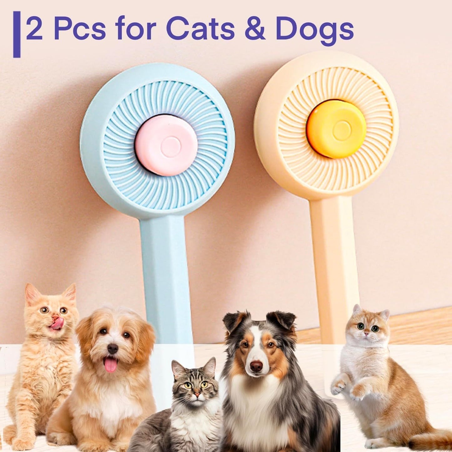 Cat Grooming Brushes Pet Hair Cleaner Brush Pet Massage Brushes For Cats Dogs With Self-Cleaning Button Pet Shedding Brush For Removing Tangles Loose Fur