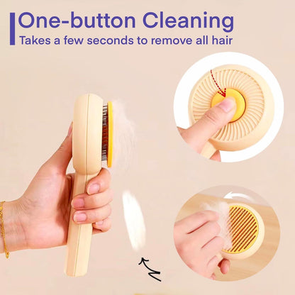 Cat Grooming Brushes Pet Hair Cleaner Brush Pet Massage Brushes For Cats Dogs With Self-Cleaning Button Pet Shedding Brush For Removing Tangles Loose Fur